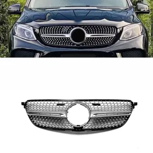 Mercedes‑Benz GLE (W166) Silver Black Front Grille Diamond Style – Aftermarket